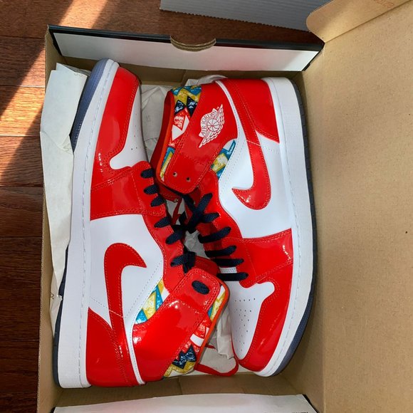 Jordan 1 Mid Barcelona Sweater Red Patent - Picture 2 of 3